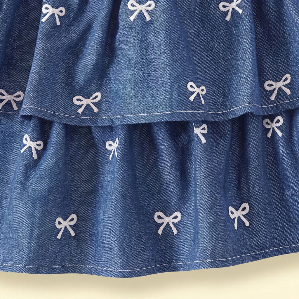 Girls Blue Bow Print Elasticated Tiered Skirt Skirts