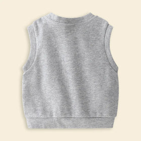 Boys Grey Self-Design Sleeveless Knitted Cardigan Sweaters & Cardigans