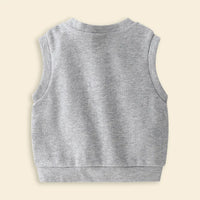 Boys Grey Self-Design Sleeveless Knitted Cardigan Sweaters & Cardigans