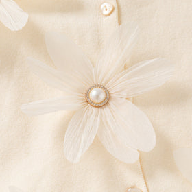 Girls Off White Flowers Applique Cardigan Sweaters & Cardigans