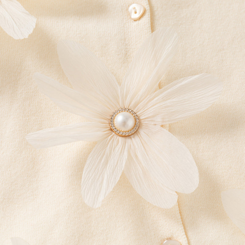 Girls Off White Flowers Applique Cardigan Sweaters & Cardigans