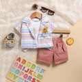 Boys Multicolor Stripes Lion Embroidery Shirt With Twill Shorts Sets 2 pc. Sets Multicolor 0-3 M
