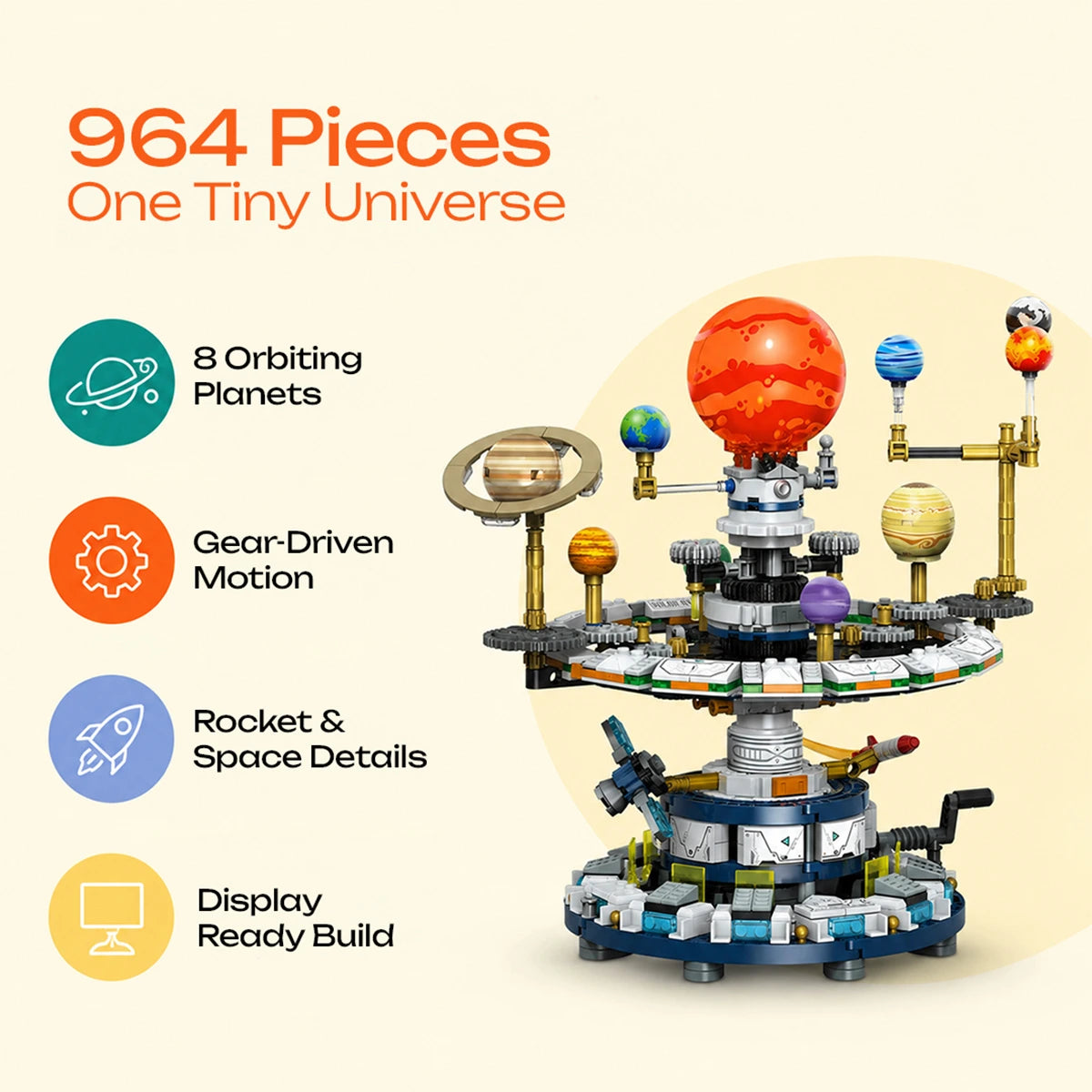 Solar System Building Blocks - Mechanical Orrery Model with Working Gears Trending Accessories