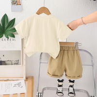 Boys Beige Elephant Printed Short Sleeves T-Shirt With Shorts set 2 pc. Sets