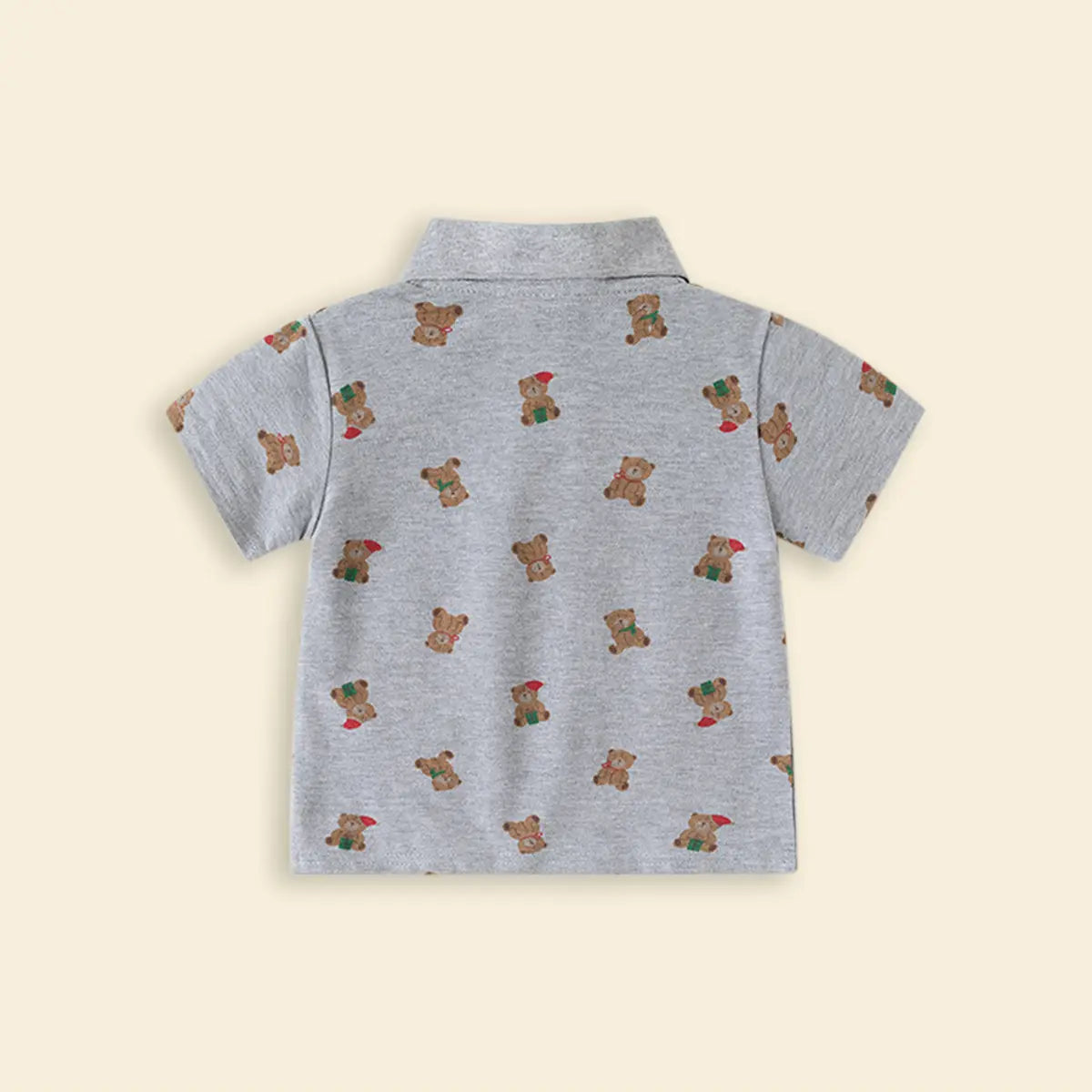 Boys Grey Teddy Bear Printed Short Sleeve Polo T-Shirt Tshirts