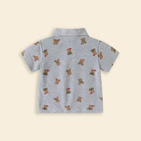 Boys Grey Teddy Bear Printed Short Sleeve Polo T-Shirt Tshirts