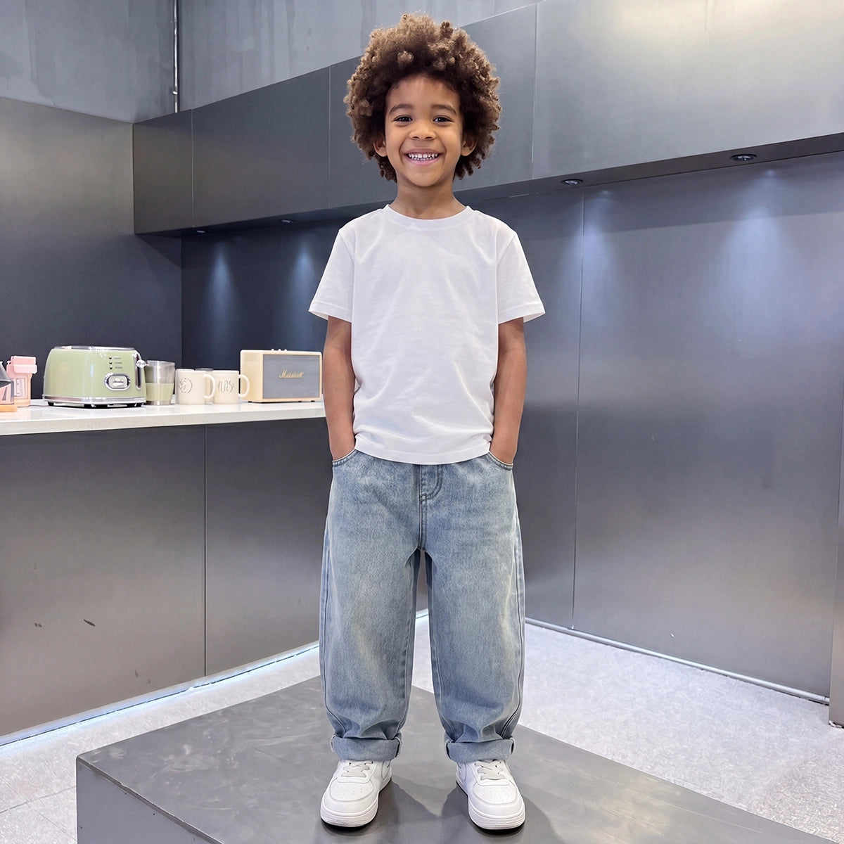 Boys Light Blue Graphic Print Baggy Fit Denim Jeans Pants Light Blue 3-4 Y