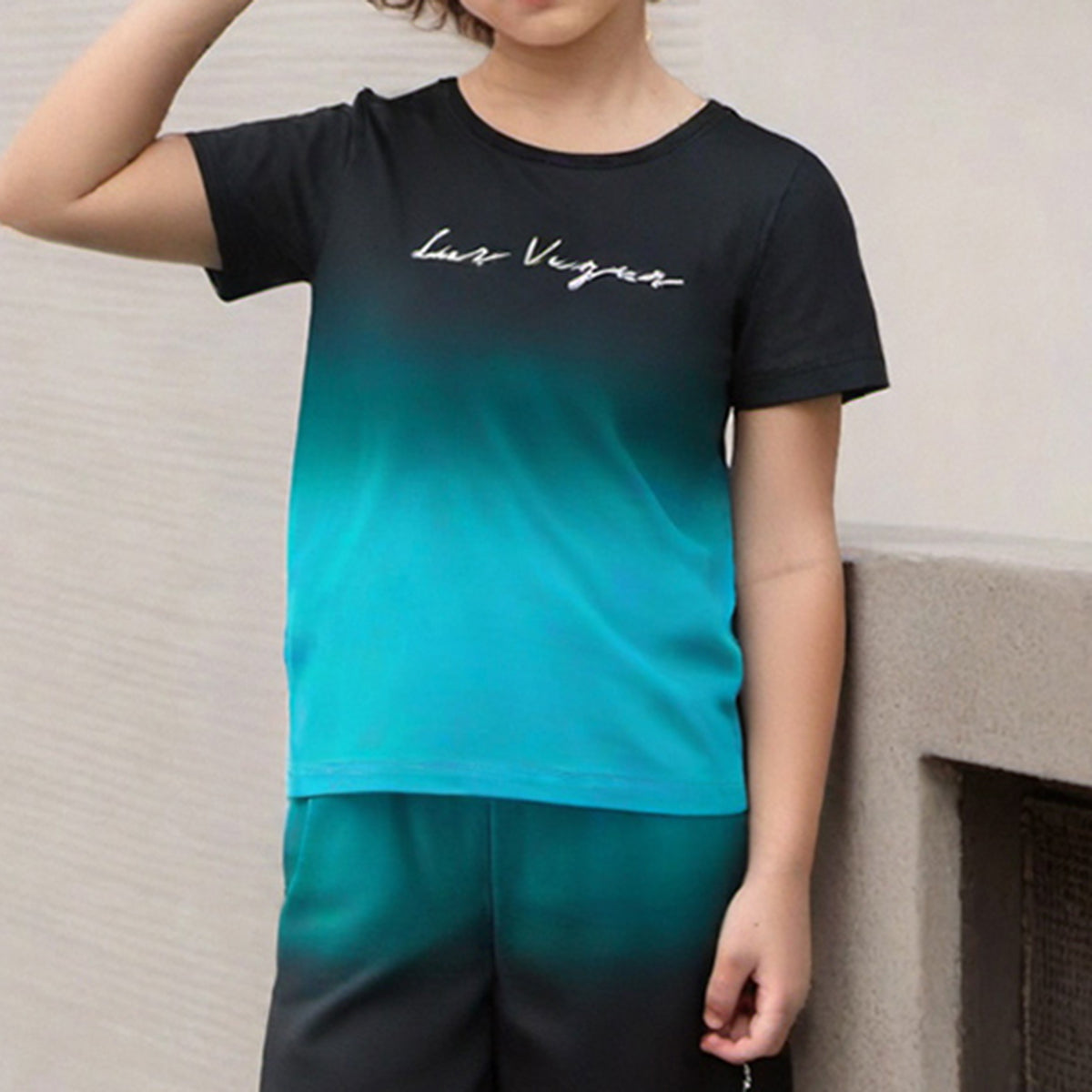 Boys Teal Dip Dye T-Shirt With Elasticated Shorts Set 2 pc. Sets