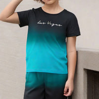 Boys Teal Dip Dye T-Shirt With Elasticated Shorts Set 2 pc. Sets