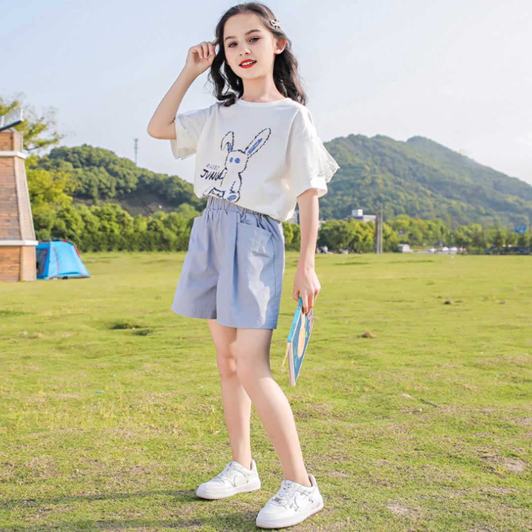 Girls Rabbit Graphic T-Shirt With Shorts Set 2 pc. Sets   
