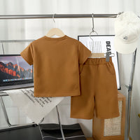 Boys Brown Wonderful Typography Short Sleeve T-Shirt With Shorts Sets 2 pc. Sets