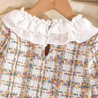 Girls Off White Checked A-line Dress Casual Dresses