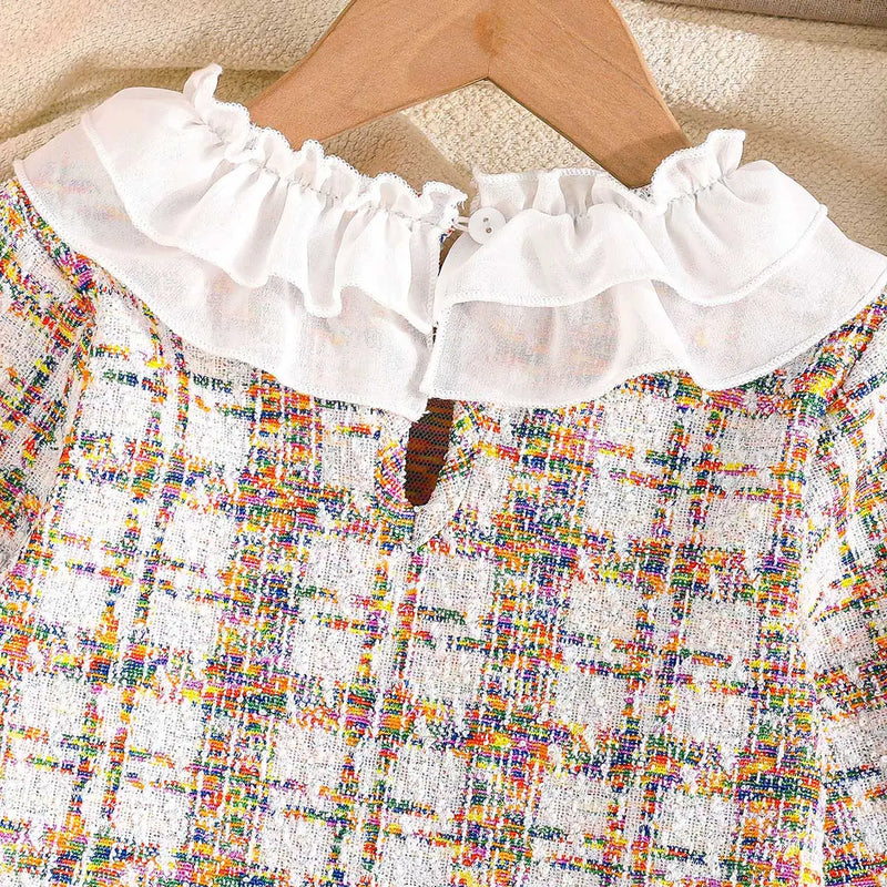 Girls Off White Checked A-line Dress Casual Dresses