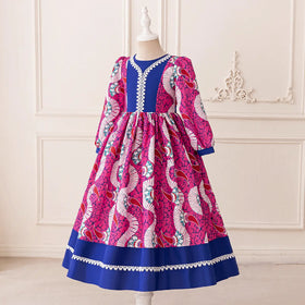 Girls Pink Paisley Print Fit & Flare Dress With Long Sleeves Casual Dresses
