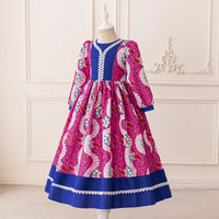 Girls Pink Paisley Print Fit & Flare Dress With Long Sleeves Casual Dresses