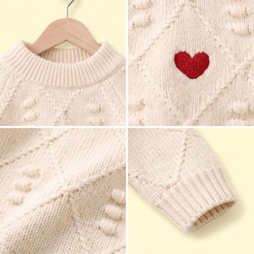 Girls Cream Heart Long Sleeve Sweater Sweaters & Cardigans