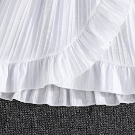 Girls White Flutter Sleeves Round Neck Dress Casual Dresses