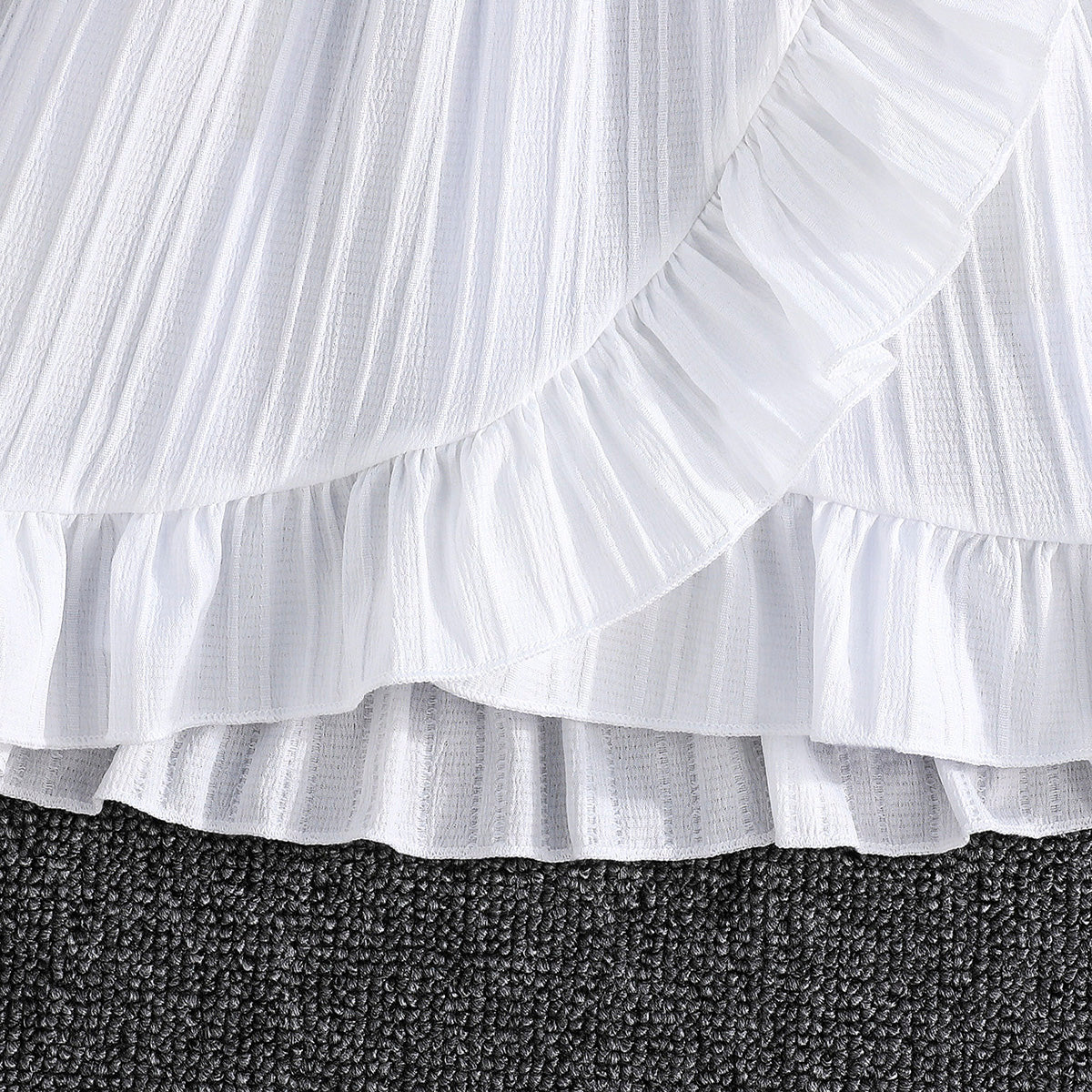 Girls White Flutter Sleeves Round Neck Dress Casual Dresses