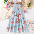 Girls Floral Print Elasticated Fit & Flare Dress Casual Dresses Sky Blue 7-8 Y 