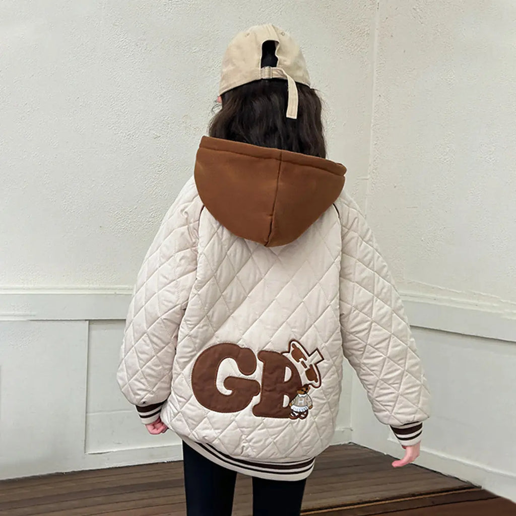 Girls Apricot Quilted Hooded Zipper jacket Coats & Jackets