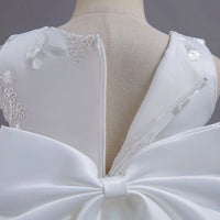 Girls White Embroidered Sleeveless Layered Party Dress With Bow Party Dresses