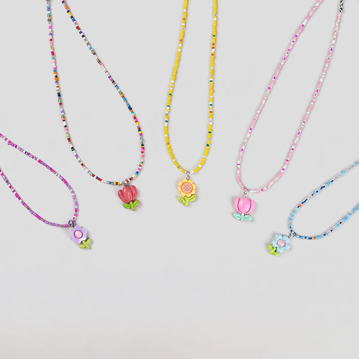 Pack Of 5 Girls Multicolour Floral Beads Necklace Sets Necklace and Chains Multicolor Onesize