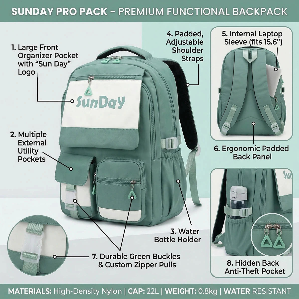 Kids Green Multi-Pocket School Backpack Trending Accessories
