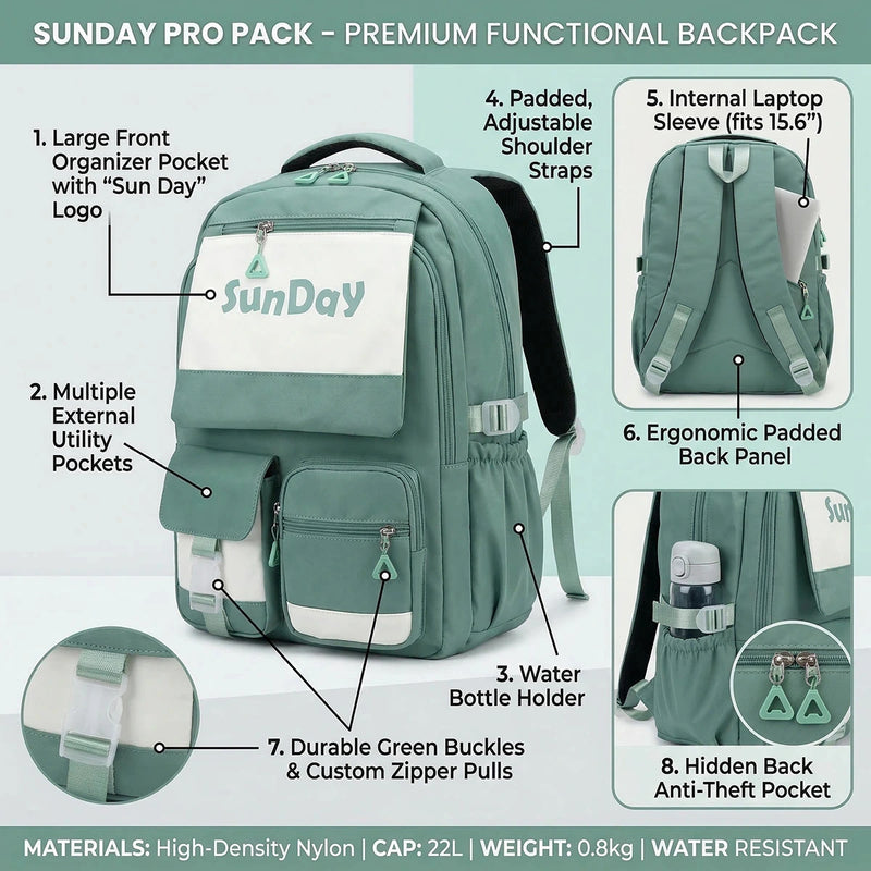 Kids Green Multi-Pocket School Backpack Trending Accessories