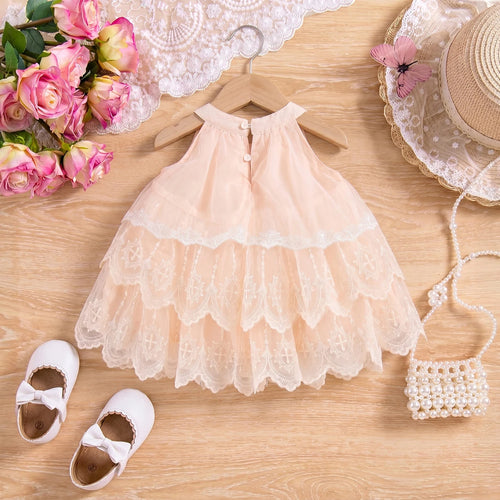 Girls Light Pink Sleeveless Layered Dress Casual Dresses
