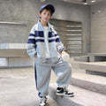 Boys Grey Colorblocked Front Open Sweatshirt With Pants Sets 2 pc. Sets Grey 5-6 Y