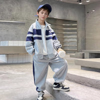 Boys Grey Colorblocked Front Open Sweatshirt With Pants Sets 2 pc. Sets Grey 5-6 Y