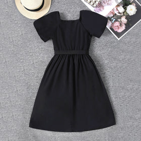 Girls Black Lace Border Fit & Flare Dress Casual Dresses