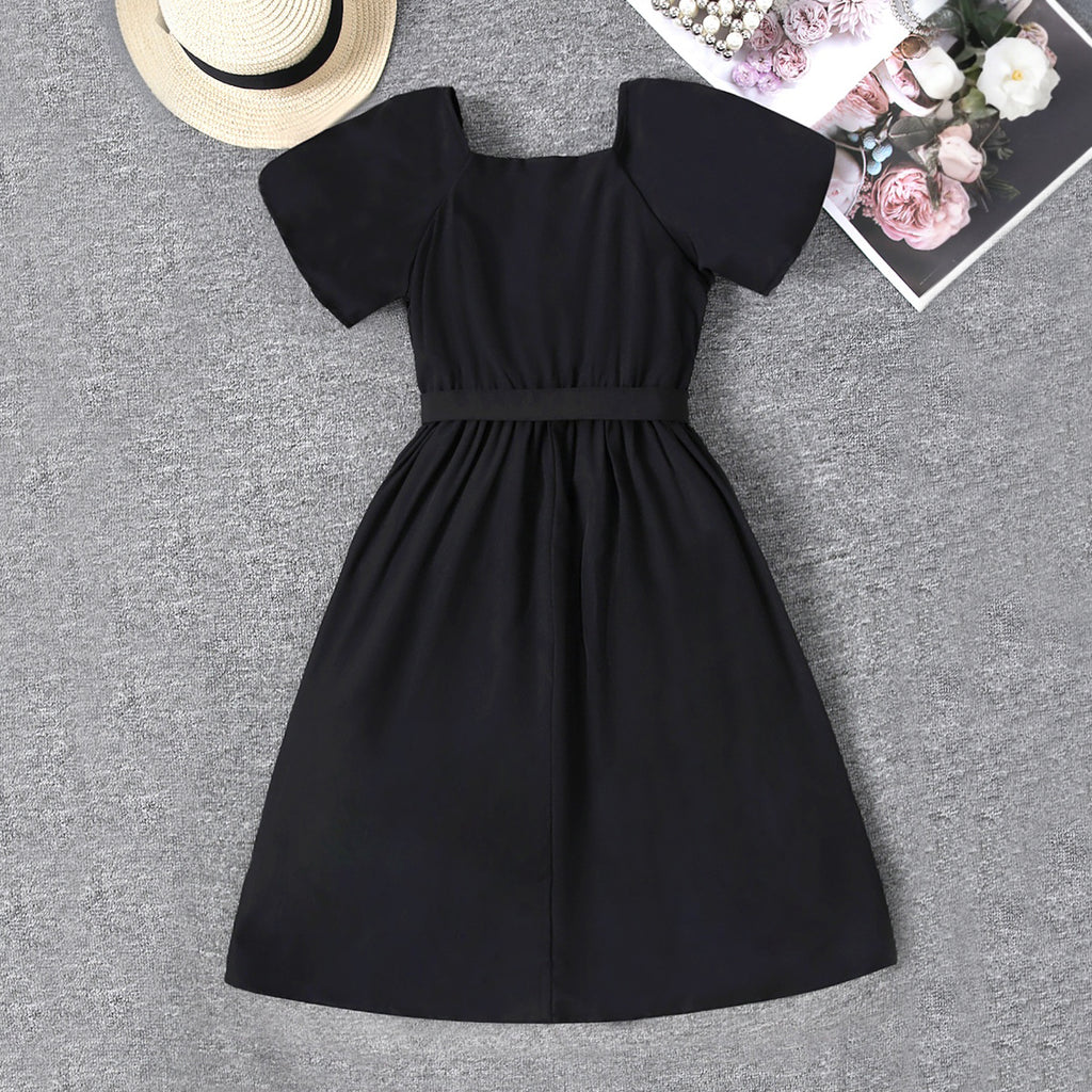Girls Black Lace Border Fit & Flare Dress Casual Dresses