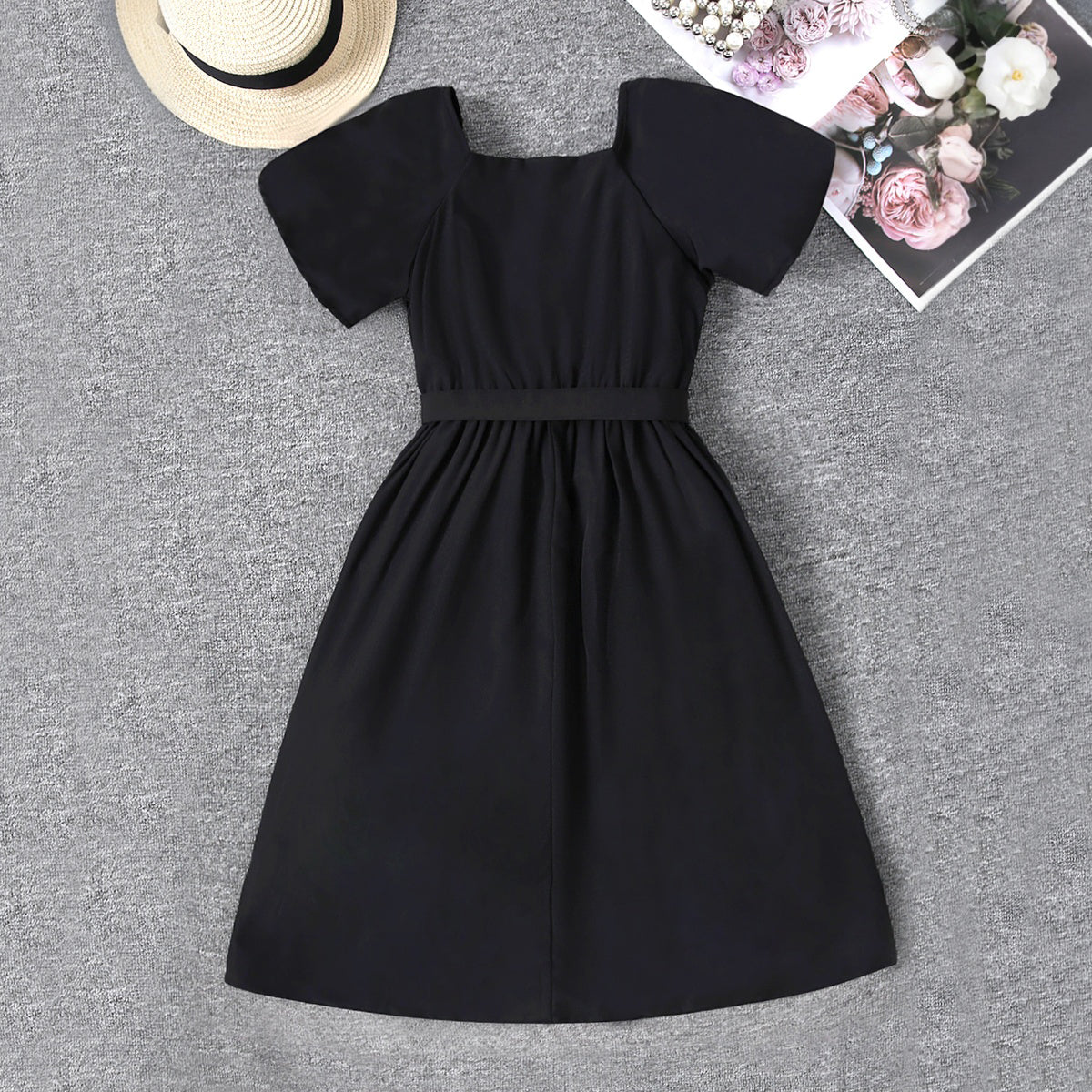 Girls Black Lace Border Fit & Flare Dress Casual Dresses