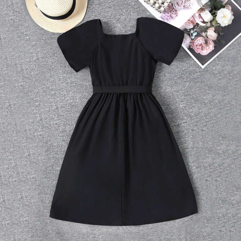 Girls Black Lace Border Fit & Flare Dress Casual Dresses