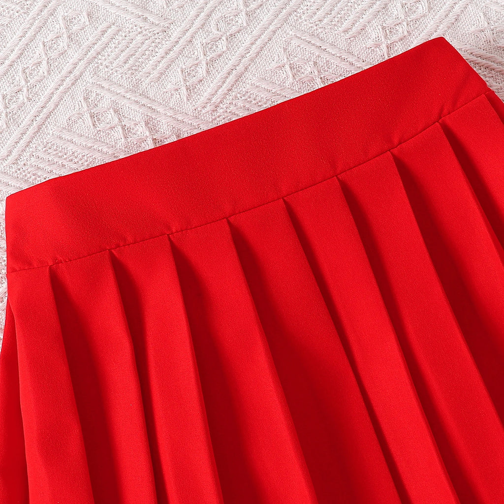 Girls Red Rose Applique Sleeveless Top with Pleated Skirt Sets 2 pc. Sets