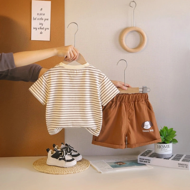 Boys Brown Striped Short Sleeve T-Shirt With Shorts Sets 2 pc. Sets