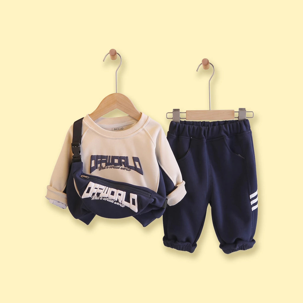 Boys Typographic Sweatshirt With Navy Blue Joggers Sets Sets Maroon 1-2 Y