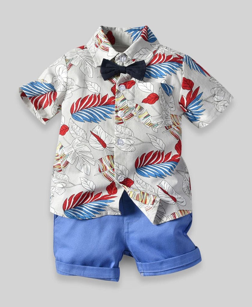 Boys 2 Piece Party Wear Set with Bow - Hawaiian Print