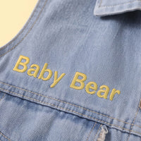 Boys Light Blue Denim Graphic Sleeveless Jacket With Sweatshirt& Pants Sets Sets