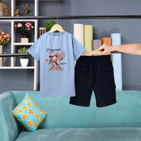 Boys Blue Graphic Short Sleeve T-Shirt With Elasticated Cargo Shorts Sets Sets