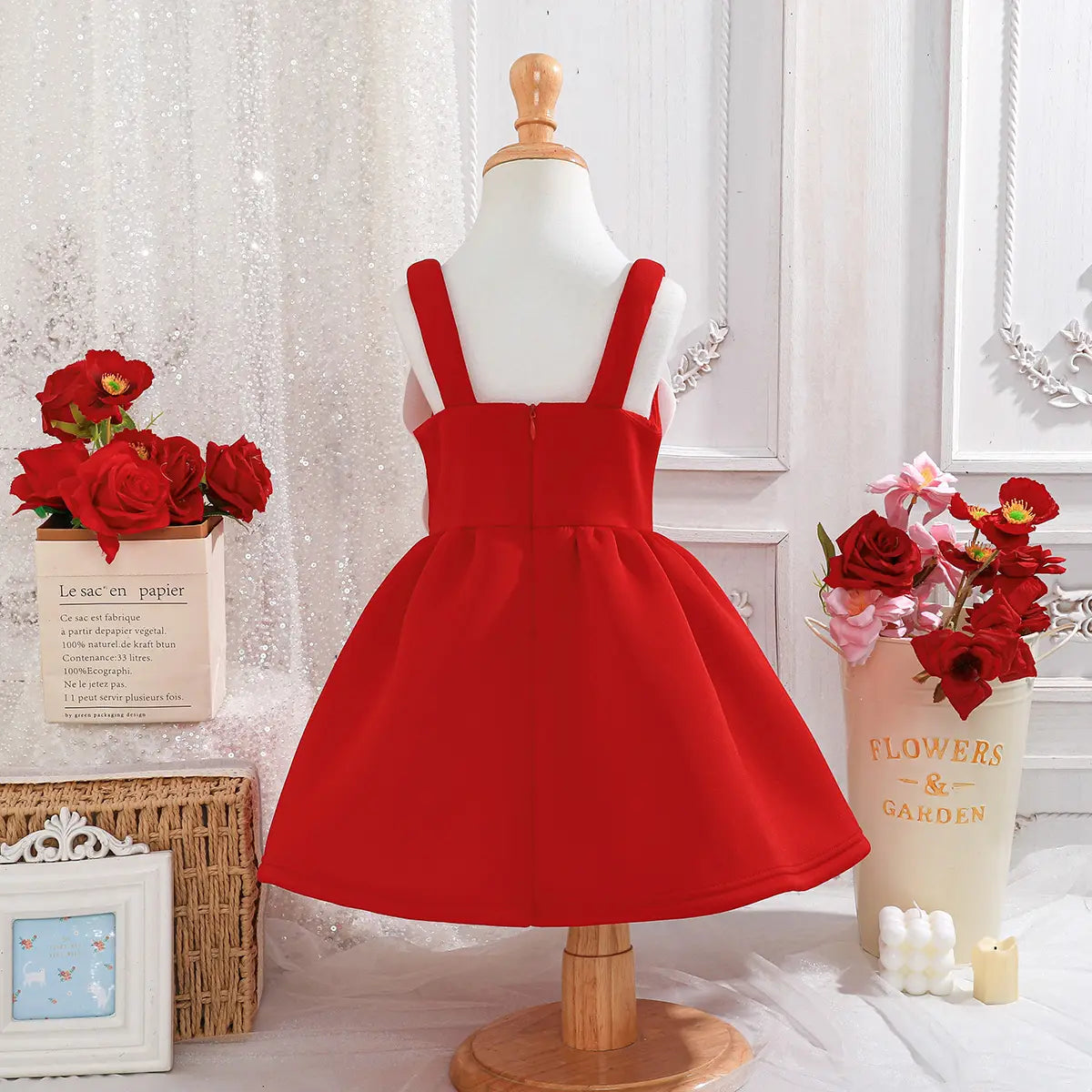 Girls Red Floral Applique Fit & Flare Party Dresses Party Dresses