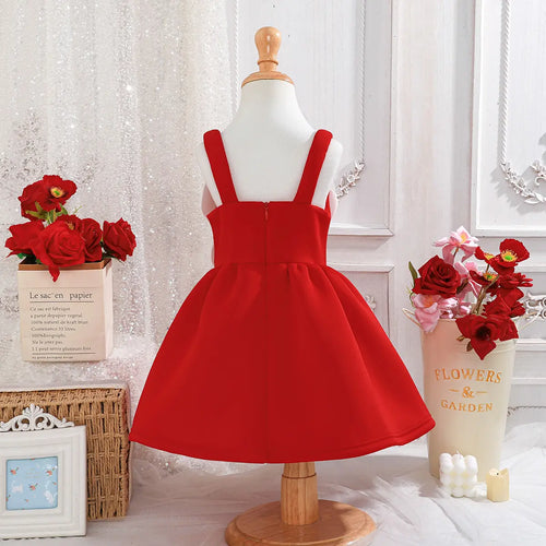Girls Red Floral Applique Fit & Flare Party Dresses Party Dresses