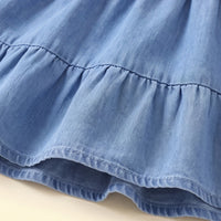 Girls Blue Bow Applique Short Sleeve Denim Dress Casual Dresses