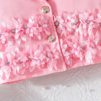 Girls Pink Floral Applique Top With Camisole Top And Pleated Skirt Sets 3 pc. Sets