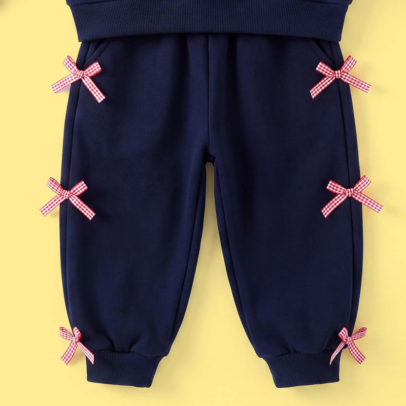 Girls Navy Blue Bow Applique Long Sleeve Sweatshirt With Pants Sets 2 pc. Sets