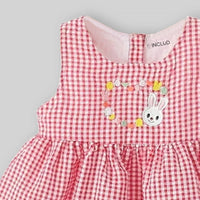 Girls Red Checked Bunny Embroidered Fit & Flare Dress Casual Dresses