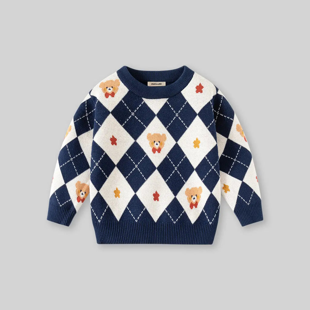 Boys Navy Blue Self-Design Triangle Patterns Knitted Sweater Sweaters & Cardigans