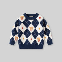 Boys Navy Blue Self-Design Triangle Patterns Knitted Sweater Sweaters & Cardigans