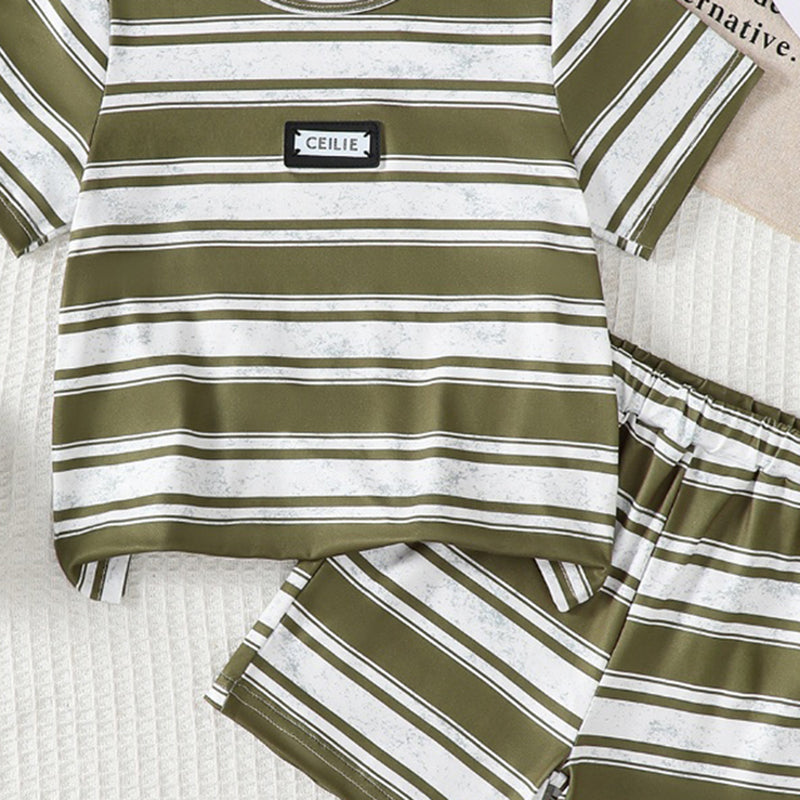 Boys Multicolor Striped Short Sleeves T-Shirt With Shorts Set 2 pc. Sets